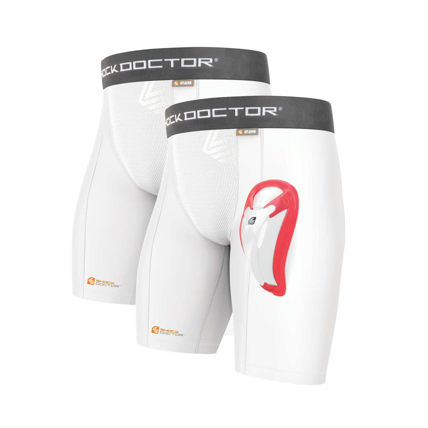 Shock Doctor Men's 2-Pack Core Compression Short with Bio-Flex Cup - White - WHITE